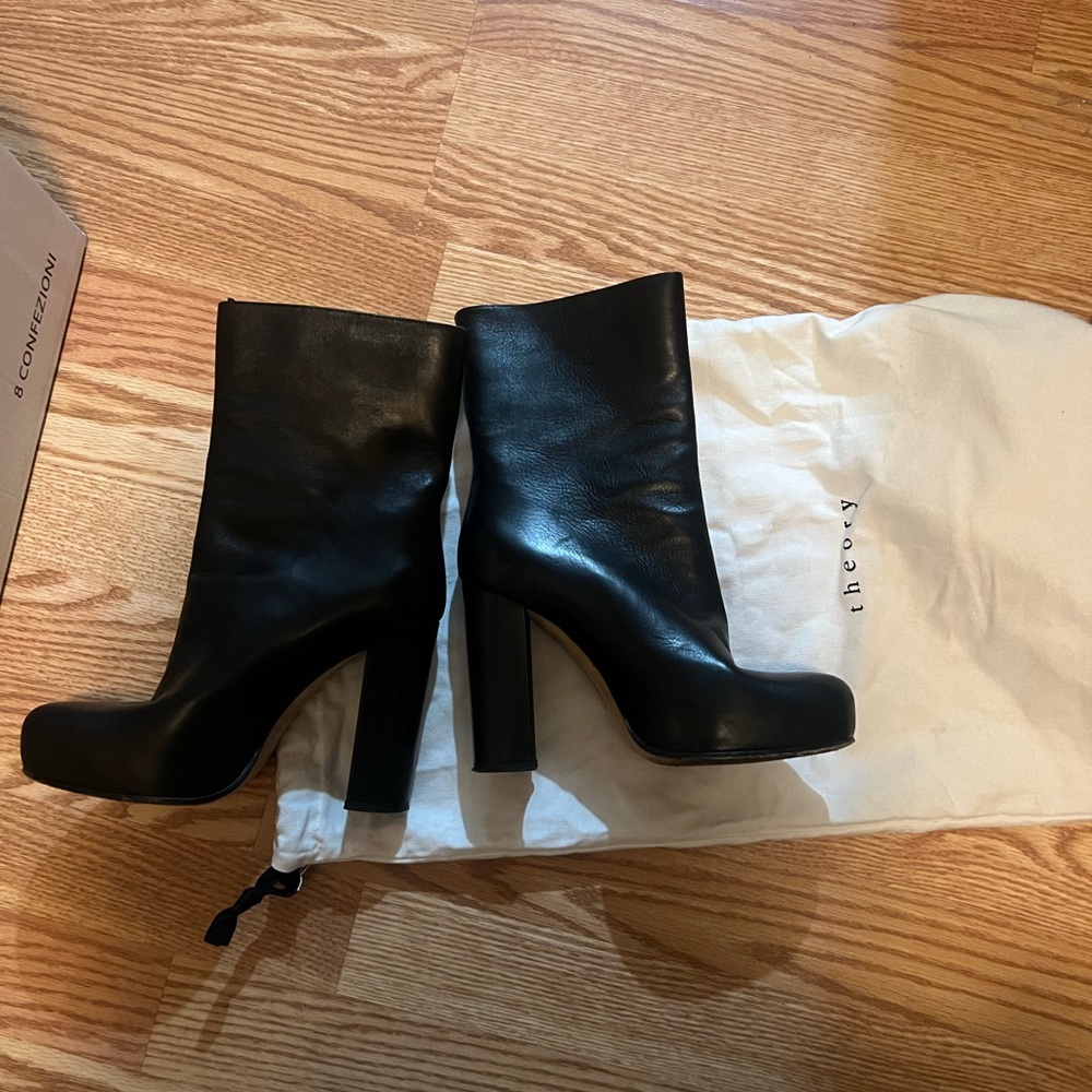 Theory Black Leather Ankle Boots